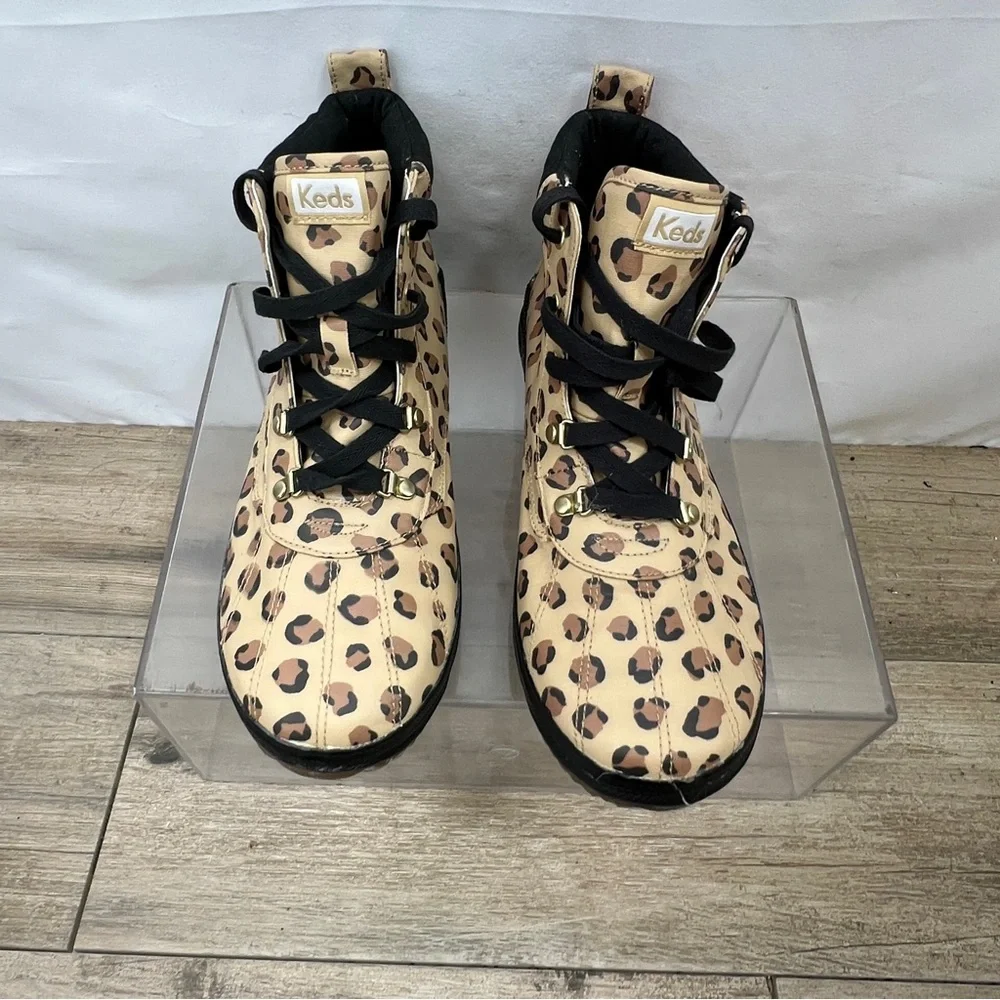 Keds Girls shoes‎ 5M Scout Black Tan Leopard Hi-Top Lace Up Sneaker Boots